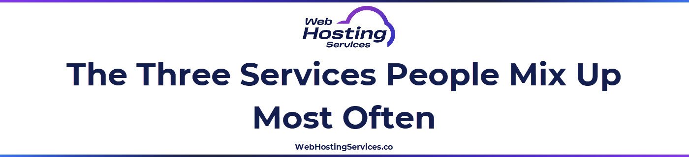This section explains the difference between domain registration, domain hosting or DNS hosting, and web hosting, including what each service controls and what it does not.