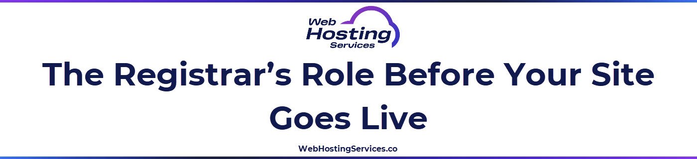 This section explains the registrar’s role in launching a website, from registering the domain to setting name servers and connecting DNS to the web hosting provider.