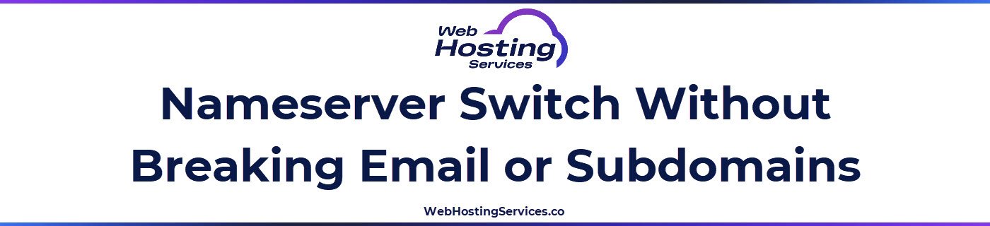 This section explains how to change nameservers while preserving existing DNS records like MX and TXT to avoid service disruptions.