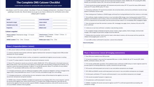 DNS Cutover Checklist - How to Switch DNS Safely and Verify It Worked - Free PDF and Word Download and Print