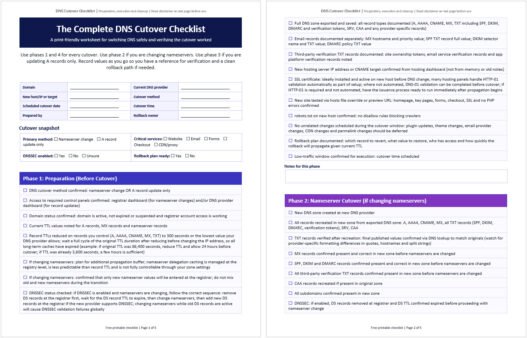 DNS Cutover Checklist - How to Switch DNS Safely and Verify It Worked - Free PDF and Word Download and Print