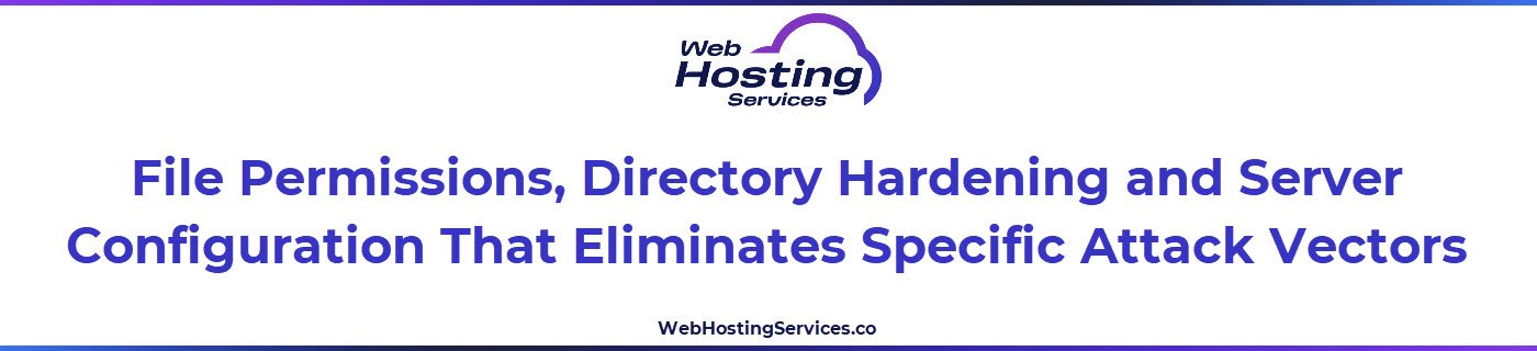 This section explains the correct file permission settings for WordPress, how to disable directory browsing, block PHP execution in the uploads directory and remove unnecessary default files as part of hosting security hardening.