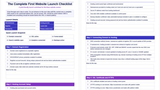 First Website Launch Checklist - Everything You Need Before Going Live - Free PDF and Docx Download and Print