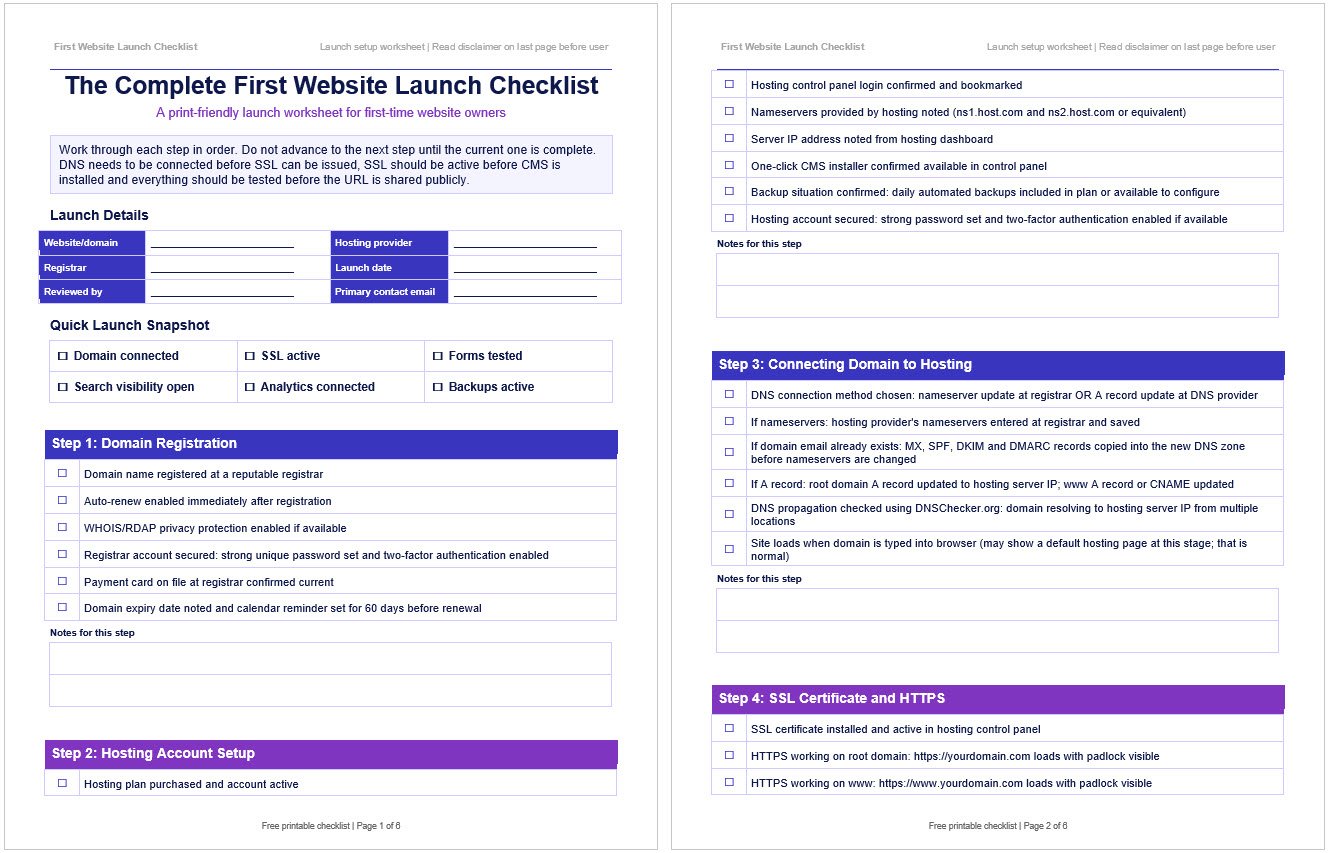 First Website Launch Checklist - Everything You Need Before Going Live - Free PDF and Docx Download and Print